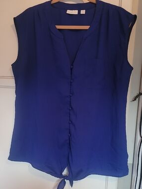 New York & Company Royal Blue Sleeveless Button-Front Tie Hem Camisole
